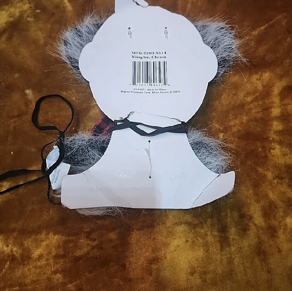 (2pc) Kids Grey Furry Wolf/Kitty Headband with Red Plaid Details